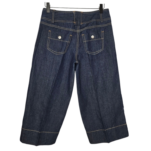 Ann Taylor LOFT Petites Linen Blend Dark Wash Wide Leg Capri Denim Jeans Size 2P - Picture 2 of 9